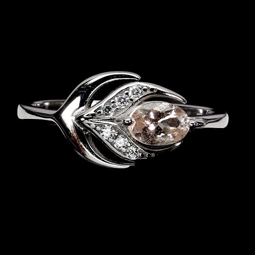 925 Pierścionek delikatny srebrny naturalny morganit cyrkonie r 14.5