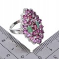 925 Pierścionek elegancki srebrny naturalne granaty rodolity szmaragdy r 16