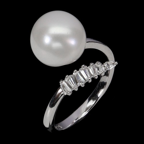 925 Pierścionek delikatny elegancki naturalna kremowa perła cyrkonie r 10