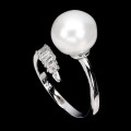 925 Pierścionek delikatny elegancki naturalna kremowa perła cyrkonie r 10