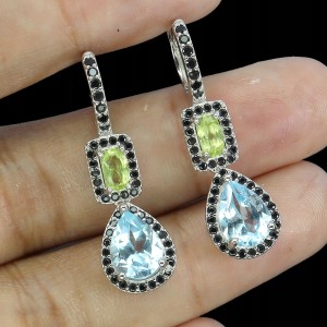 Srebrne eleganckie kolczyki naturalne sky topazy oliwiny czarne spinele 2