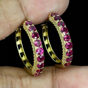 Srebrne eleganckie kolczyki koła naturalne granaty rodolity 2