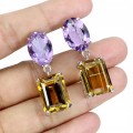 925 Zjawiskowe srebrne kolczyki naturalne okazałe ametysty cytryny 33ct 2