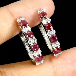 Piękne delikatne eleganckie 925 srebro kolczyki naturalne rubiny cyrkonie 2