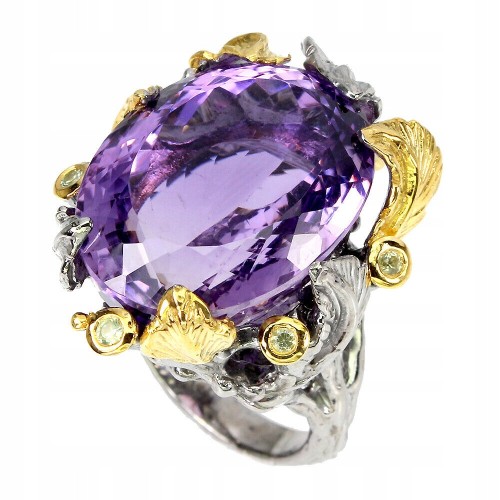 Pierścionek ametyst 24.37ct szafiry srebro r16