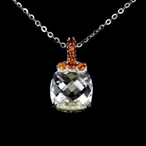 Srebrny delikatny elegancki naszyjnik naturalny biały topaz szafiry Songea