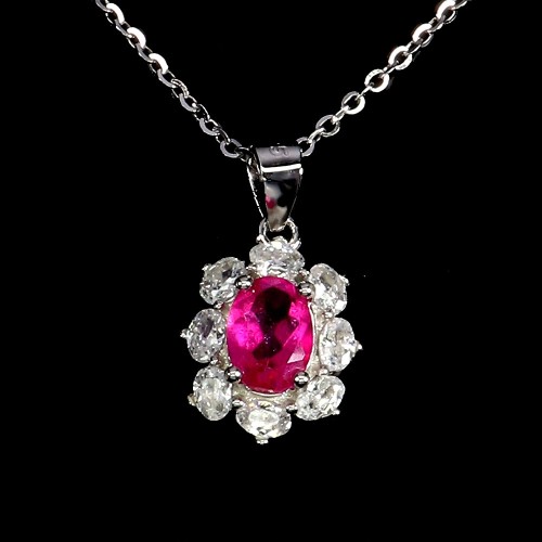 Delikatny elegancki naszyjnik naturalny różowy topaz cyrkonie 925 piękny