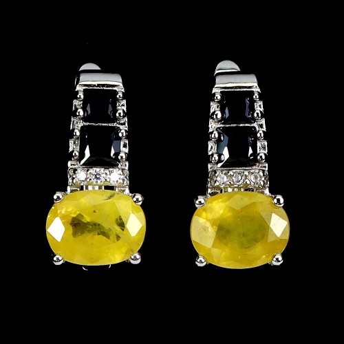 925 Srebrne delikatne eleganckie kolczyki naturalne szafiry żółte spinele 2