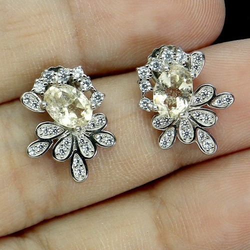 2 Srebrne delikatne eleganckie kolczyki naturalne morganity cyrkonie
