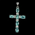 Wisiorek krzyż srebrny naturalne apatyty neon blue 925