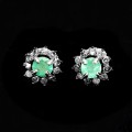 Delikatne kolczyki naturalne diamenty srebro szmaragdy 925 2