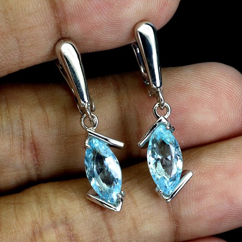 Piękne srebrne delikatne eleganckie kolczyki naturalne topazy sky blue 2