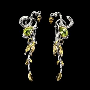 925 Srebrne eleganckie kolczyki naturalne oliwiny czarne spinele 2