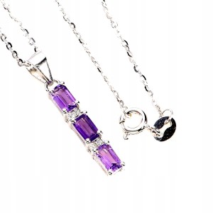 925 Srebrny delikatny naszyjnik naturalne ametysty cyrkonie
