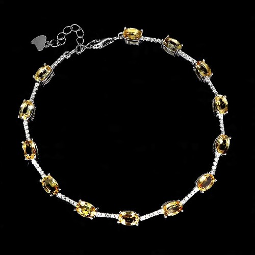 Bransoletka srebrna naturalne cytryny cyrkonie elegancka delikatna 925