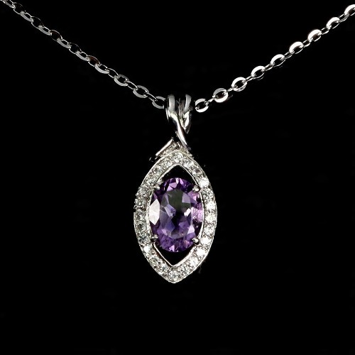 925 Elegancki delikatny naszyjnik srebrny naturalny ametyst cyrkonie