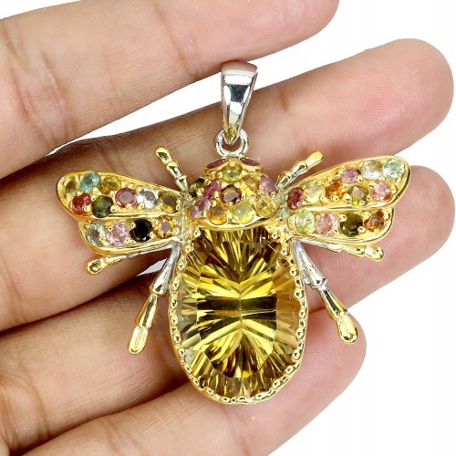 Wisiorek żuk 33ct cytryn naturalne granaty turmaliny 925 zjawiskowy