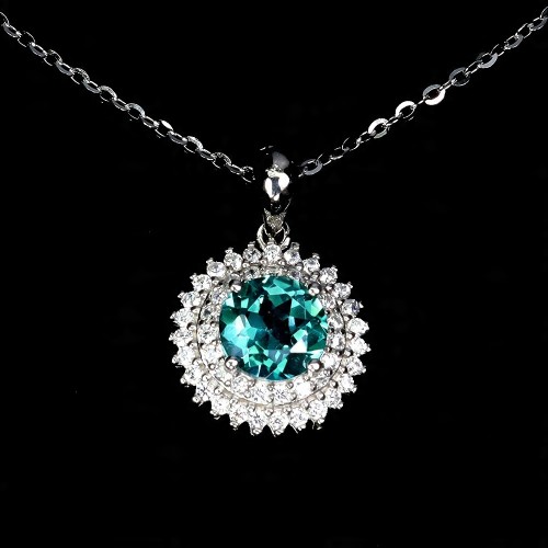 Srebrny elegancki delikatny naszyjnik cyrkonie topaz zielony naturalny 925