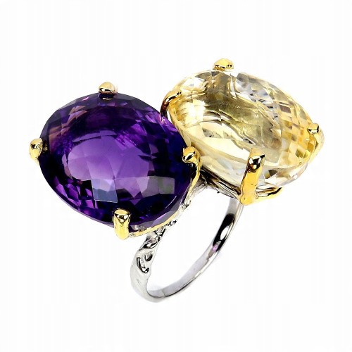 925 Pierścionek srebrny zjawiskowy naturalny ametyst cytryn 46ct r 16