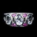 Pierścionek srebro 925 elegancki naturalne granaty rodolity akwamaryny r 15