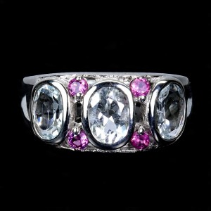 Pierścionek srebro 925 elegancki naturalne granaty rodolity akwamaryny r 15