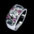 Pierścionek srebro 925 elegancki naturalne granaty rodolity akwamaryny r 15