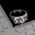 Pierścionek srebro 925 elegancki naturalne granaty rodolity akwamaryny r 15