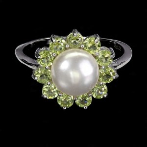 Pierścionek elegancki naturalne oliwiny srebro 925 r 17