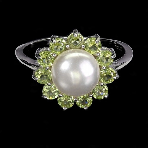 Pierścionek elegancki naturalne oliwiny srebro 925 r 17