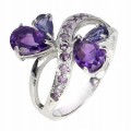 925 Pierścionek srebrny elegancki r 14 naturalne ametysty iolity