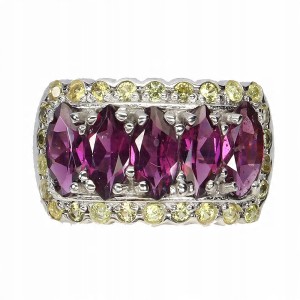 925 Pierścionek zjawiskowy r 15.5 naturalne granaty rodolity szafiry Songea