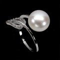 925 Pierścionek srebrny delikatny naturalna perła cyrkonie r 17