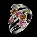 925 Pierścionek srebrny elegancki naturalne turmaliny r 19