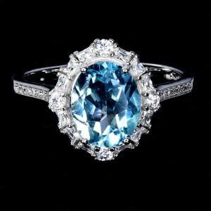 Delikatny pierścionek srebrny naturalny Sky Blue Topaz cyrkonie r 16.5