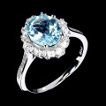 Delikatny pierścionek srebrny naturalny Sky Blue Topaz cyrkonie r 16.5