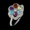 Srebrny delikatny r 12 pierścionek kwiat ametyst granat topaz cytryn oliwin