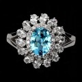 Piękny 925 elegancki pierścionek naturalny swiss blue topaz cyrkonie r 17