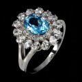 Piękny 925 elegancki pierścionek naturalny swiss blue topaz cyrkonie r 17
