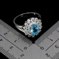 Piękny 925 elegancki pierścionek naturalny swiss blue topaz cyrkonie r 17