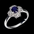 Delikatny pierścionek naturalny niebieski szafir białe topazy r 17 925