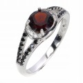 925 Pierścionek elegancki srebro naturalny granat czarne spinele r 17