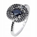 Srebro elegancki pierścionek naturalny szafir niebieski czarne spinele r 17