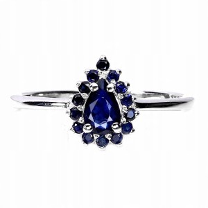 925 Delikatny pierścionek elegancki naturalne niebieskie szafiry r 14.5