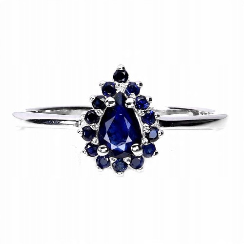 925 Delikatny pierścionek elegancki naturalne niebieskie szafiry r 14.5