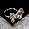 925 Pierścionek zjawiskowy naturalne granaty akwamaryny cytryny r 18 motyl