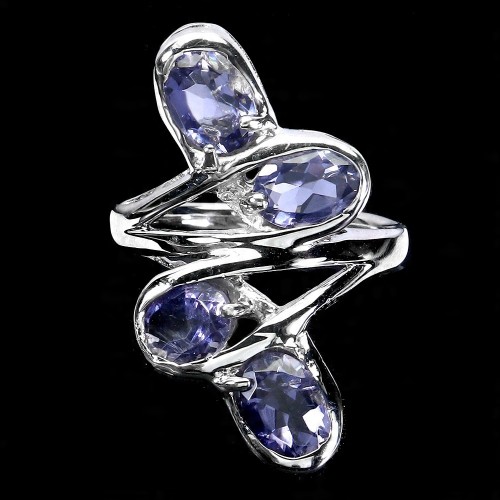 Pierścionek r 14 elegancki srebrny naturalne iolity zjawiskowy 925