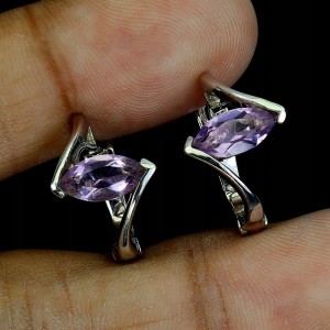 Kolczyki srebrne eleganckie delikatne naturalne ametysty 925 2