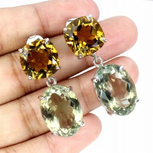 925 Zjawiskowe kolczyki naturalne okazałe prasiolity cytryny 40ct 2