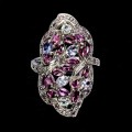 925 Pierścionek srebrny elegancki naturalne rodolity granaty tanzanity r 15
