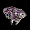 925 Pierścionek srebrny elegancki naturalne rodolity granaty tanzanity r 15